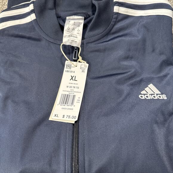 Adidas Womens 3 Stripes Tricot Tracksuit NWT Jacket & Pants Set Sz XL Navy - Picture 2 of 13